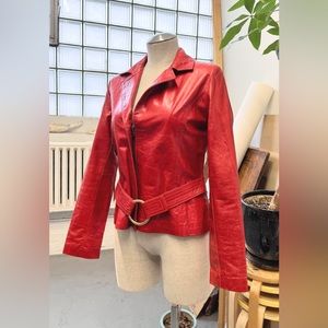 NOS 1980s Bomb A$$ Leather Jacket w brass ring buckle